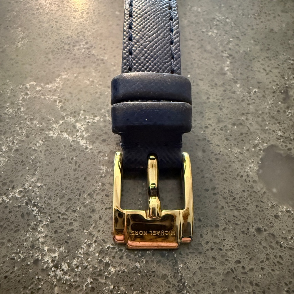Michael Kors Gold Dial Watch with Slim Navy Blue Leather Strap - Picture 6 of 12